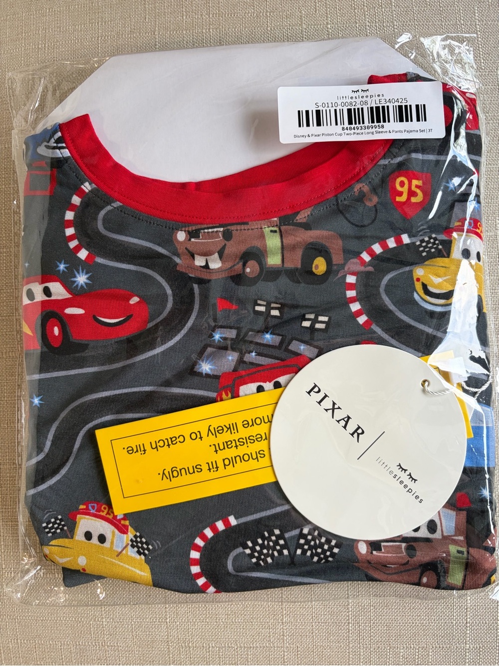 Little Sleepies Gray Pajama Top with Red Trim and Cars Print